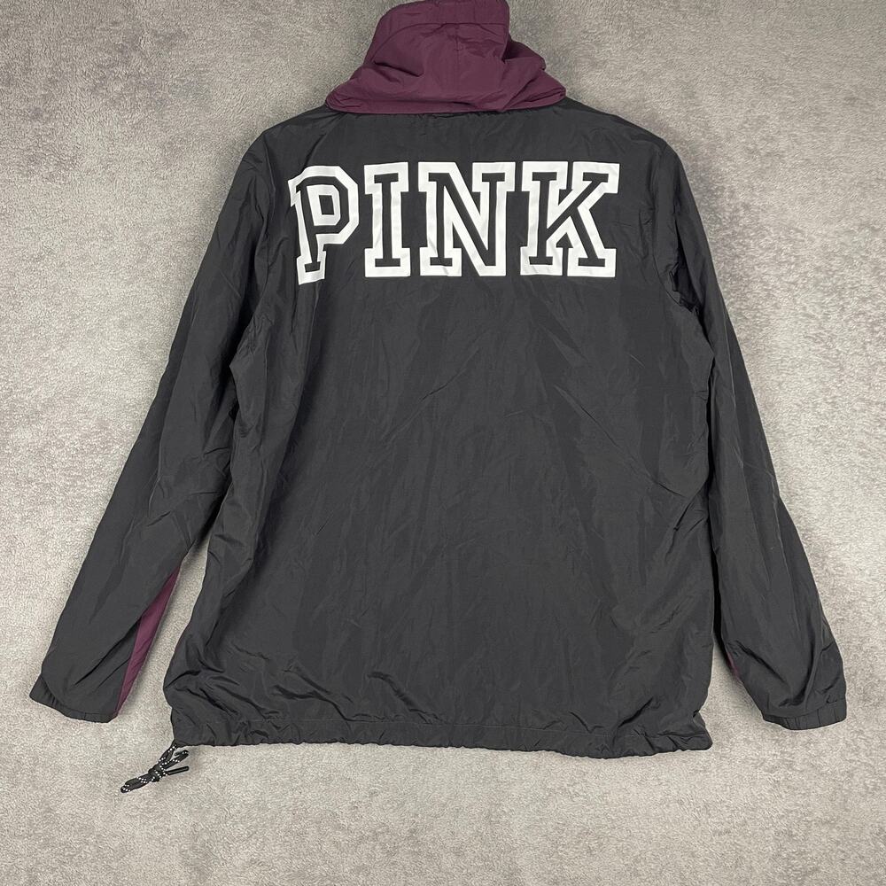 PINK Victoria's Secret Jacket Womens Medium Burgundy Black Pullover Windbreaker